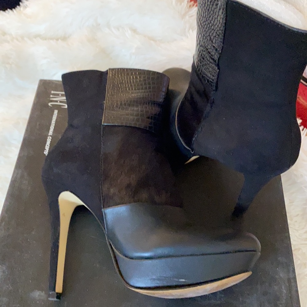 Inc Platform leather & fur boots - Size 7